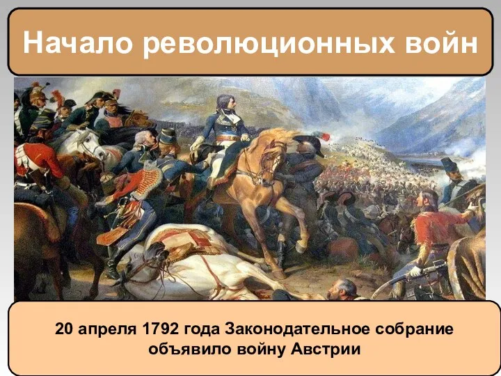 Начало революционных войн 20 апреля 1792 года Законодательное собрание объявило войну Австрии