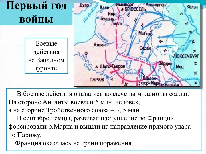 Боевые действия на Западном фронте В боевые действия оказались вовлечены