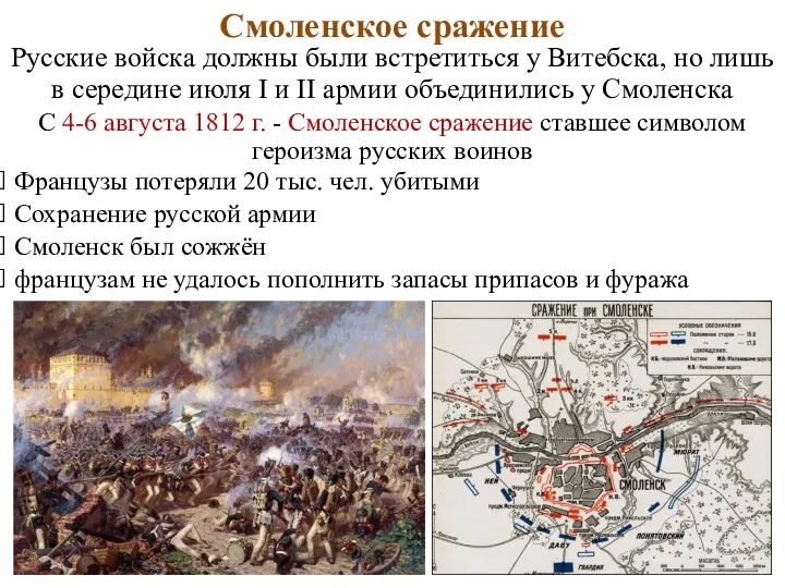 Смоленское сражение Русские войска должны были встретиться у Витебска, но лишь в середине
