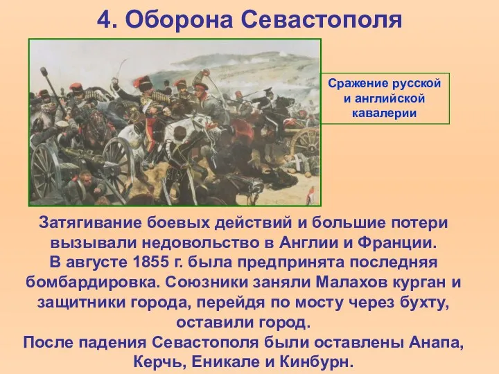 4. Оборона Севастополя Затягивание боевых действий и большие потери вызывали