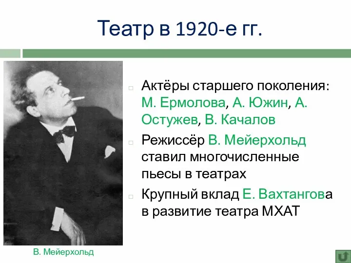 Театр в 1920-е гг. Актёры старшего поколения: М. Ермолова, А.