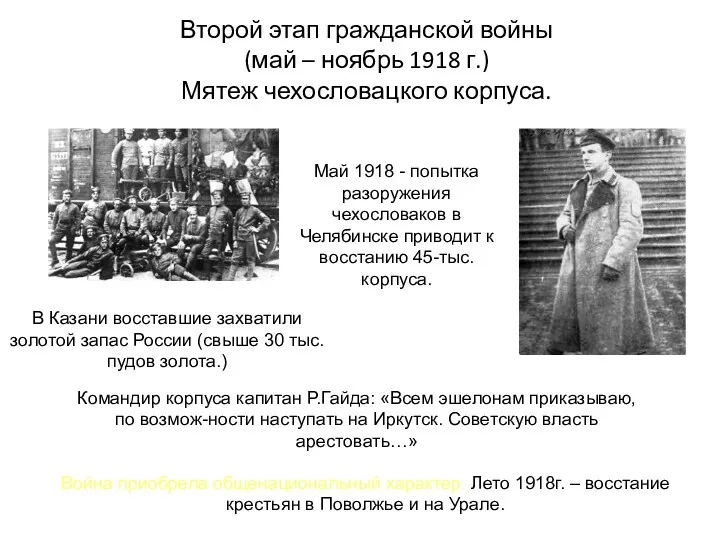 Второй этап гражданской войны (май – ноябрь 1918 г.) Мятеж