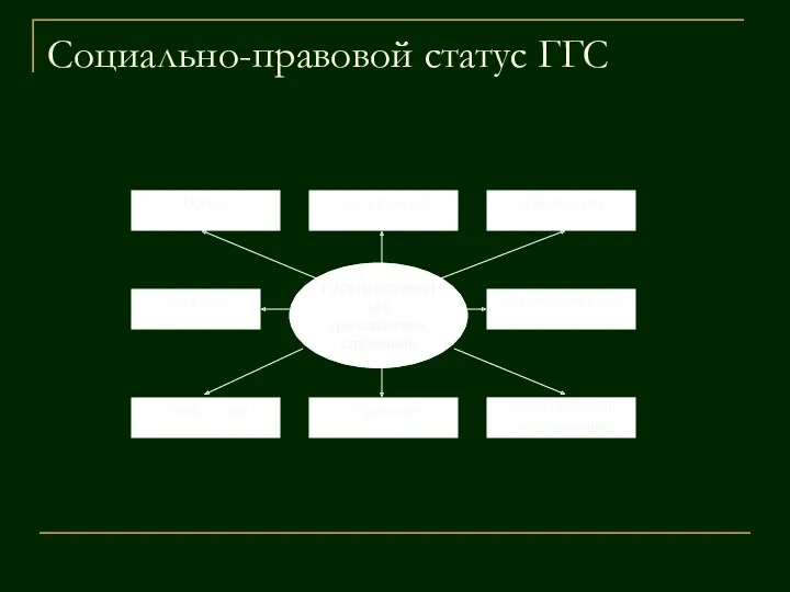 Социально-правовой статус ГГС Ограничения Ответственность Обязанности Запреты Права Гарантии Требования Экономическое обеспечение Государственный гражданский служащий