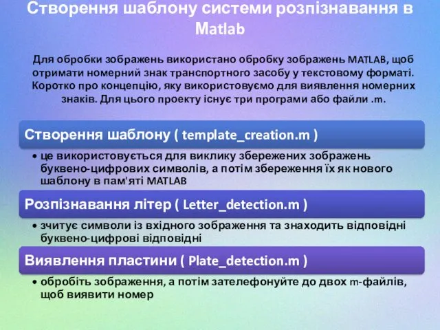 Створення шаблону системи розпізнавання в Мatlab Для обробки зображень використано