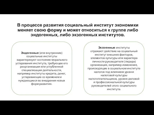 В процессе развития социальный институт экономики меняет свою форму и