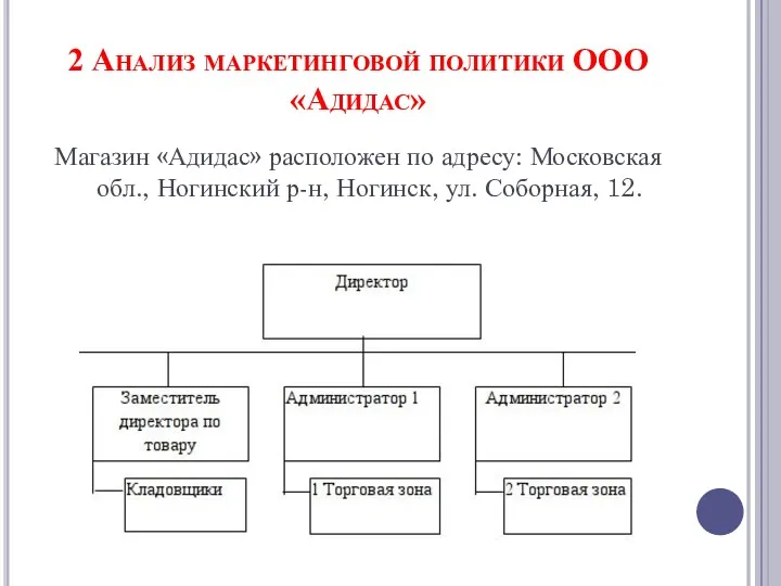 2 Анализ маркетинговой политики ООО «Адидас» Магазин «Адидас» расположен по