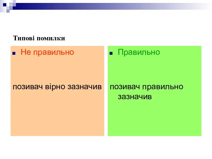 Типові помилки Не правильно позивач вірно зазначив Правильно позивач правильно зазначив