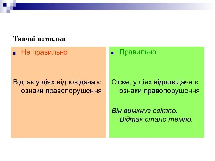 Типові помилки Не правильно Відтак у діях відповідача є ознаки