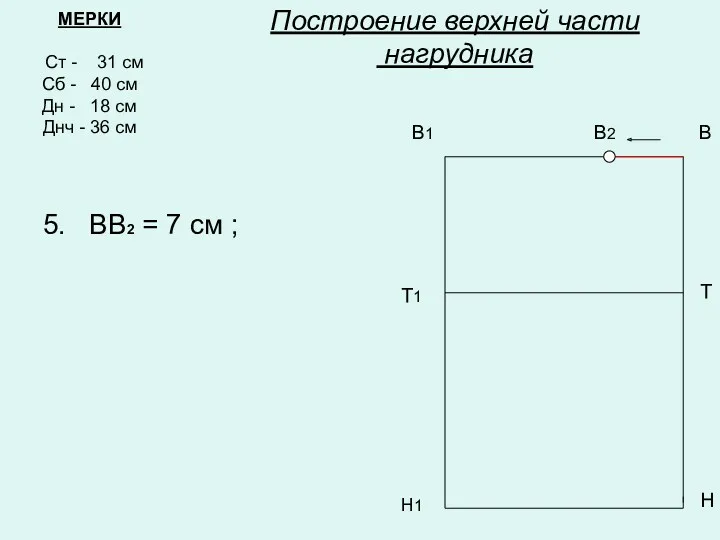 Построение верхней части нагрудника 5. ВВ2 = 7 см ;