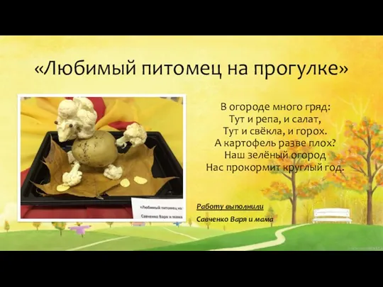 «Любимый питомец на прогулке» В огороде много гряд: Тут и