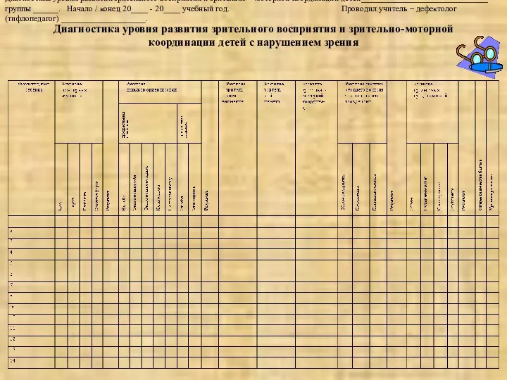 Диагностика уровня развития зрительного восприятия и зрительно-моторной координации детей с