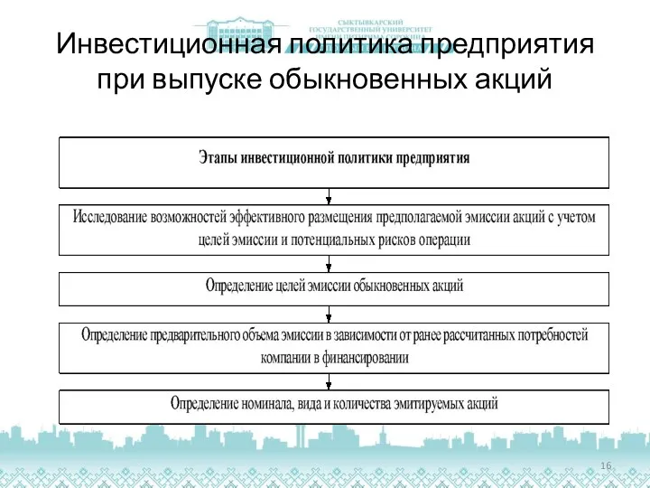 Инвестиционная политика предприятия при выпуске обыкновенных акций