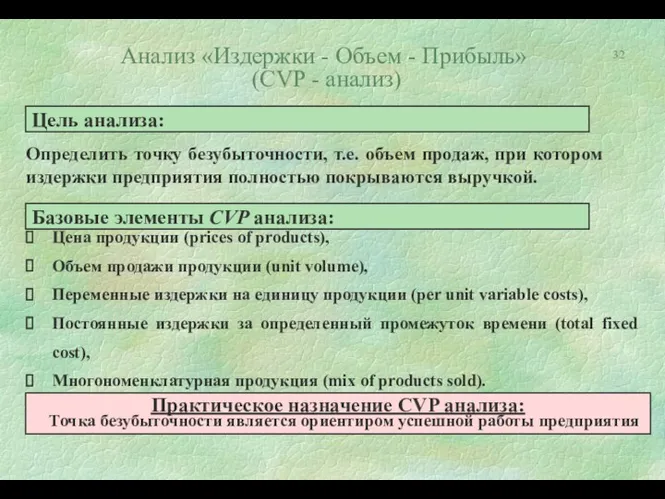 Анализ «Издержки - Объем - Прибыль» (CVP - анализ) Практическое