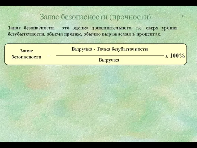 Запас безопасности (прочности) Запас безопасности - это оценка дополнительного, т.е.