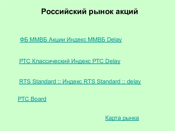 Российский рынок акций ФБ ММВБ Акции Индекс ММВБ Delay РТС