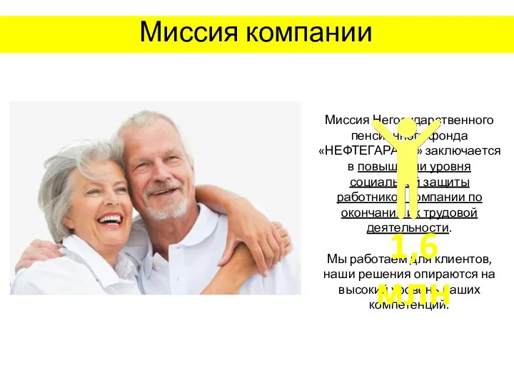 Миссия компании Миссия Негосударственного пенсионного фонда «НЕФТЕГАРАНТ» заключается в повышении