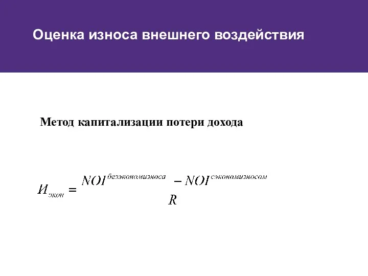 Метод капитализации потери дохода Оценка износа внешнего воздействия