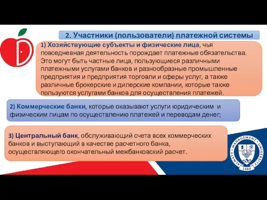 2. Участники (пользователи) платежной системы 1) Хозяйствующие субъекты и физические