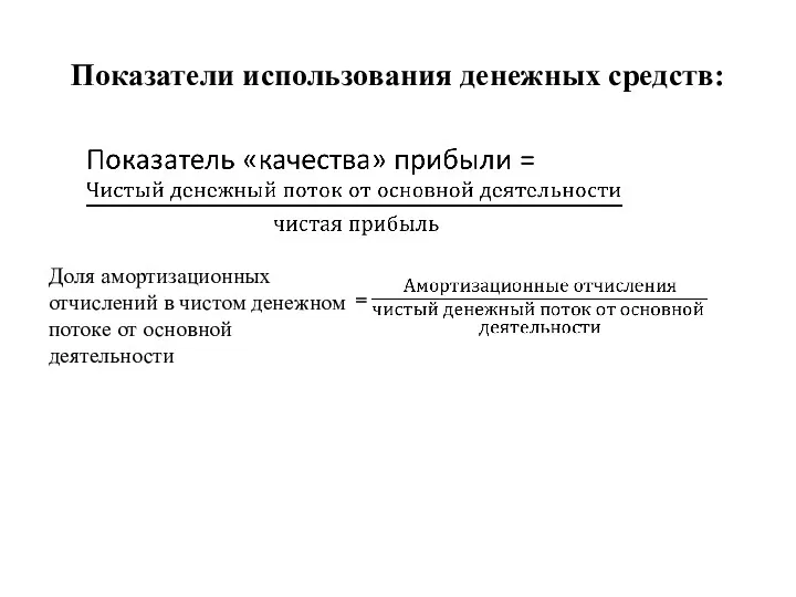 Показатели использования денежных средств: Доля амортизационных отчислений в чистом денежном потоке от основной деятельности