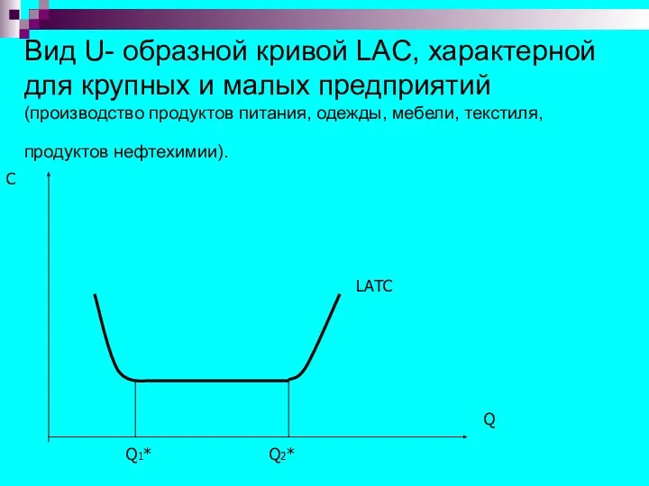 Вид U- образной кривой LAC, характерной для крупных и малых предприятий (производство продуктов