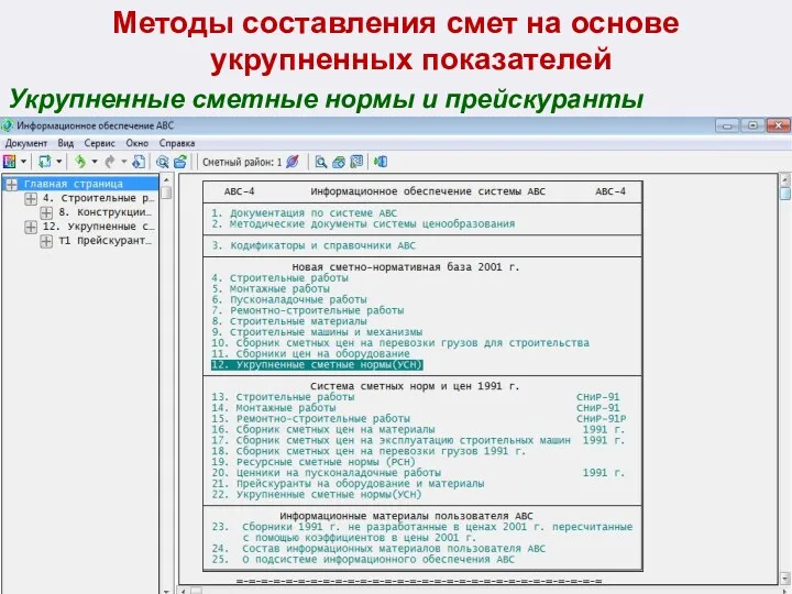 Методы составления смет на основе укрупненных показателей Укрупненные сметные нормы и прейскуранты