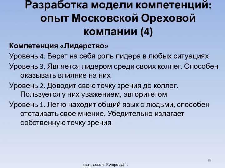 Разработка модели компетенций: опыт Московской Ореховой компании (4) Компетенция «Лидерство»