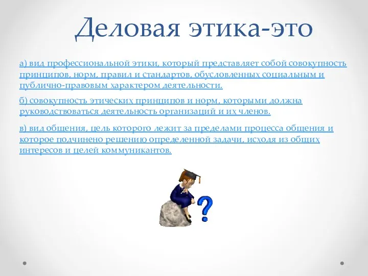 Деловая этика-это а) вид профессиональной этики, который представляет собой совокупность