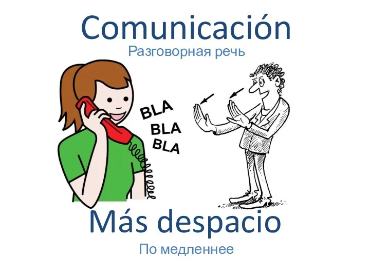 Comunicación Разговорная речь Más despacio По медленнее
