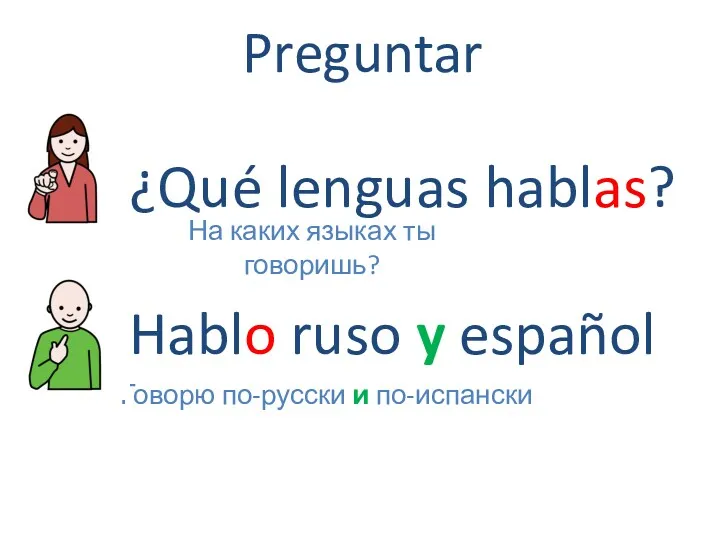 Preguntar Hablo ruso y español Говорю по-русски и по-испански ¿Qué