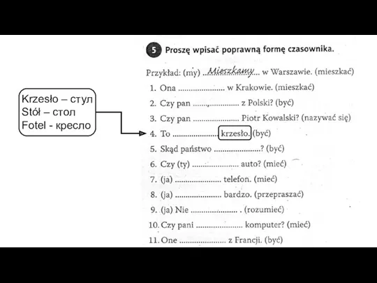 Krzesło – стул Stół – стол Fotel - кресло