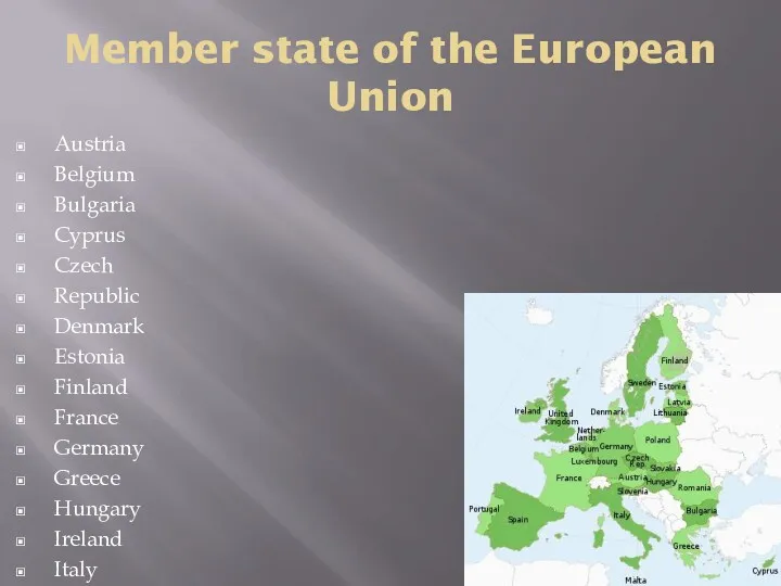 Member state of the European Union Austria Belgium Bulgaria Cyprus