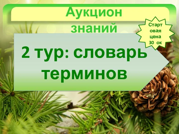 Аукцион знаний 2 тур: словарь терминов Стартовая цена 30 ок