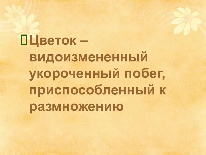 Цветок – видоизмененный укороченный побег, приспособленный к размножению