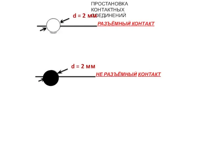 ПРОСТАНОВКА КОНТАКТНЫХ СОЕДИНЕНИЙ d = 2 мм РАЗЪЁМНЫЙ КОНТАКТ d = 2 мм НЕ РАЗЪЁМНЫЙ КОНТАКТ