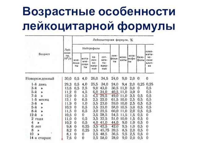 Возрастные особенности лейкоцитарной формулы