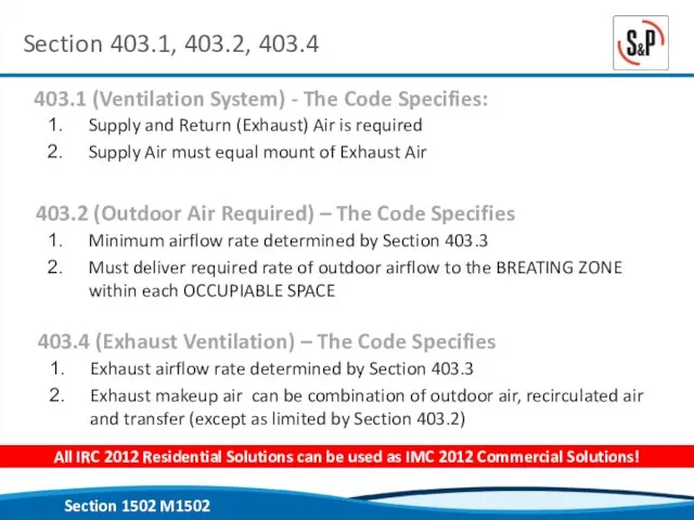 Section 403.1, 403.2, 403.4 Supply and Return (Exhaust) Air is