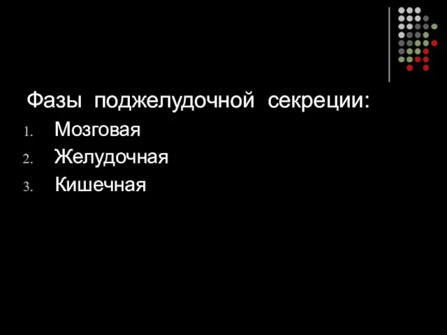 Фазы поджелудочной секреции: Мозговая Желудочная Кишечная