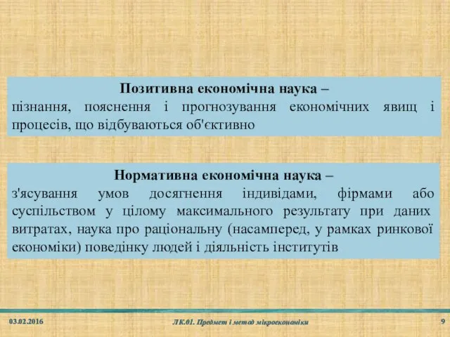 03.02.2016 ЛК.01. Предмет і метод мікроекономіки Позитивна економічна наука –