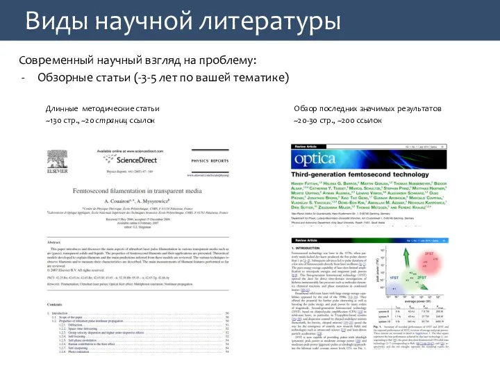 Виды научной литературы Современный научный взгляд на проблему: Обзорные статьи