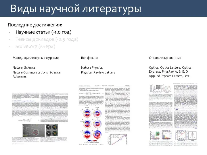 Виды научной литературы Междисциплинарные журналы Nature, Science Nature Communications, Science