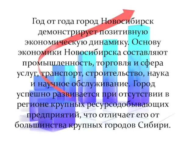 Год от года город Новосибирск демонстрирует позитивную экономическую динамику. Основу