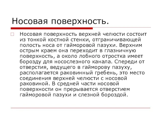 Носовая поверхность. Носовая поверхность верхней челюсти состоит из тонкой костной