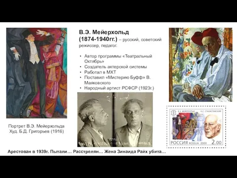 Портрет В.Э. Мейерхольда Худ. Б.Д. Григорьев (1916) В.Э. Мейерхольд (1874-1940гг.)