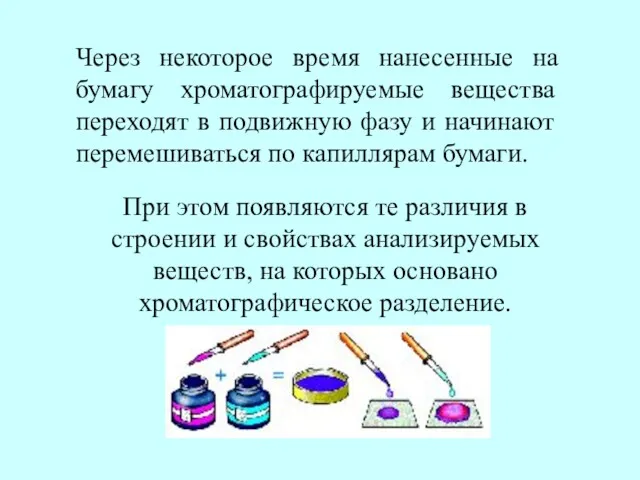 Через некоторое время нанесенные на бумагу хроматографируемые вещества переходят в