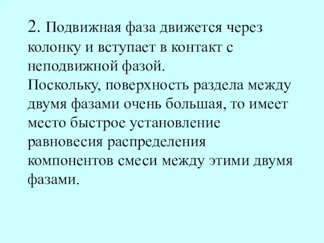 2. Подвижная фаза движется через колонку и вступает в контакт