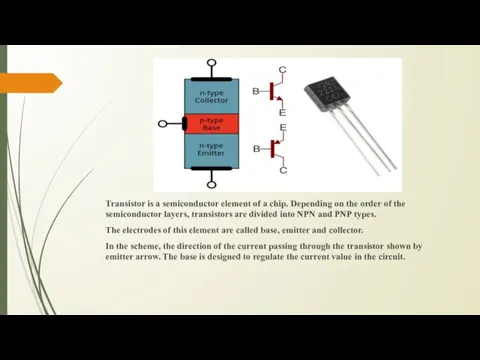 Transistor is a semiconductor element of a chip. Depending on