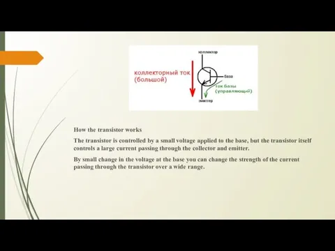 How the transistor works The transistor is controlled by a