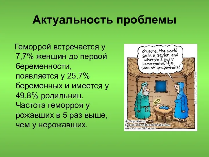 Актуальность проблемы Геморрой встречается у 7,7% женщин до первой беременности,