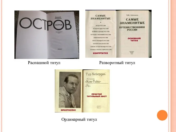 Распашной титул Разворотный титул Ординарный титул