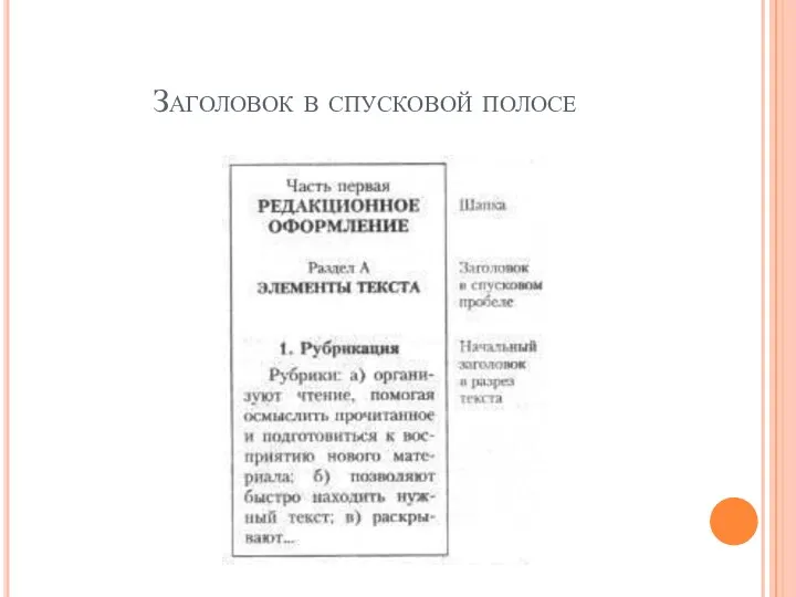 Заголовок в спусковой полосе